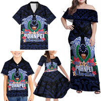 Happy Pohnpei Liberation Day Family Matching Off Shoulder Maxi Dress and Hawaiian Shirt Polynesian Shark Turtle Motif LT05 - Polynesian Pride