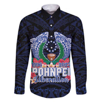 Happy Pohnpei Liberation Day Family Matching Short Sleeve Bodycon Dress and Hawaiian Shirt Polynesian Shark Turtle Motif LT05 Dad's Shirt - Long Sleeve Blue - Polynesian Pride
