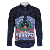 Happy Pohnpei Liberation Day Family Matching Tank Maxi Dress and Hawaiian Shirt Polynesian Shark Turtle Motif LT05 Dad's Shirt - Long Sleeve Blue - Polynesian Pride