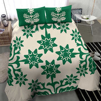 Cook Islands Green Tivaevae Bedding Set - Polynesian Pride