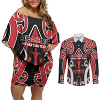 New Zealand Maori Language Week Couples Matching Off Shoulder Short Dress and Long Sleeve Button Shirt Mo Ake Tonu Te Reo