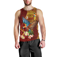 Personalized Tonga Eua Men Tank Top Maroon Shining Parrot Coat Of Arms With Ngatu Pattern LT05 - Polynesian Pride