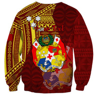 Personalized Tonga Eua Sweatshirt Maroon Shining Parrot Coat Of Arms With Ngatu Pattern LT05 - Polynesian Pride