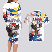 Filipino American History Month Couples Matching Long Sleeve Bodycon Dress and Hawaiian Shirt Bald Eagle Tarsier Together LT05 - Polynesian Pride