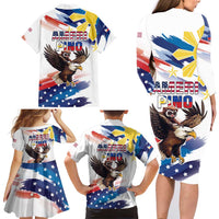 Filipino American History Month Family Matching Long Sleeve Bodycon Dress and Hawaiian Shirt Bald Eagle Tarsier Together LT05 - Polynesian Pride