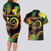 Halo Vanuatu Couples Matching Long Sleeve Bodycon Dress and Hawaiian Shirt Beautiful Woman Dancing LT05 - Polynesian Pride