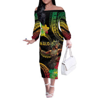 Halo Vanuatu Family Matching Off The Shoulder Long Sleeve Dress and Hawaiian Shirt Beautiful Woman Dancing LT05 Mom's Dress Black - Polynesian Pride