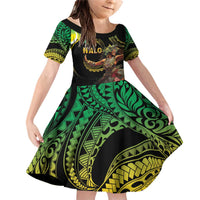 Halo Vanuatu Family Matching Off Shoulder Short Dress and Hawaiian Shirt Beautiful Woman Dancing LT05 Daughter's Dress Black - Polynesian Pride