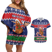 New Zealand Christmas Couples Matching Off Shoulder Short Dress and Hawaiian Shirt Kiwi-sh You A Merry Christmas LT05 Blue - Polynesian Pride