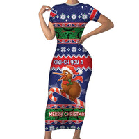 New Zealand Christmas Family Matching Short Sleeve Bodycon Dress and Hawaiian Shirt Kiwi-sh You A Merry Christmas LT05 Mom's Dress Blue - Polynesian Pride