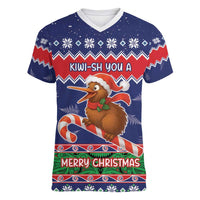 New Zealand Christmas Women V-Neck T-Shirt Kiwi-sh You A Merry Christmas LT05 Female Blue - Polynesian Pride