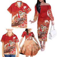 Hawaii Funny Christmas Family Matching Off The Shoulder Long Sleeve Dress and Hawaiian Shirt Santa Surfing With Tapa Pattern LT05 - Polynesian Pride