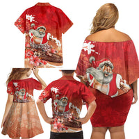 Hawaii Funny Christmas Family Matching Off Shoulder Short Dress and Hawaiian Shirt Santa Surfing With Tapa Pattern LT05 - Polynesian Pride