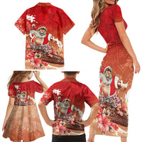 Hawaii Funny Christmas Family Matching Short Sleeve Bodycon Dress and Hawaiian Shirt Santa Surfing With Tapa Pattern LT05 - Polynesian Pride