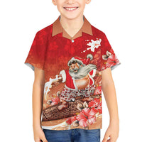 Hawaii Funny Christmas Kid Hawaiian Shirt Santa Surfing With Tapa Pattern - Polynesian Pride