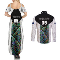 Custom New Zealand Fern Rugby Couples Matching Summer Maxi Dress and Long Sleeve Button Shirt World Cup 2023 Paua Shell Maori Pattern LT05 - Polynesian Pride