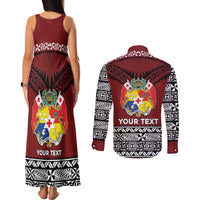 Personalised Tonga Constitution Day Couples Matching Tank Maxi Dress and Long Sleeve Button Shirt Tongan Kupesi Ngatu Pattern