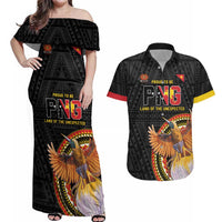 Papua New Guinea Tok Pisin Wik Couples Matching Off Shoulder Maxi Dress and Hawaiian Shirt Land Of The Unexpected LT05 Black - Polynesian Pride
