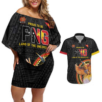 Papua New Guinea Tok Pisin Wik Couples Matching Off Shoulder Short Dress and Hawaiian Shirt Land Of The Unexpected LT05 Black - Polynesian Pride