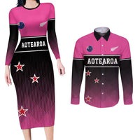 Custom New Zealand Women Cricket Couples Matching Long Sleeve Bodycon Dress and Long Sleeve Button Shirt Pink Simple Style LT05 Pink - Polynesian Pride