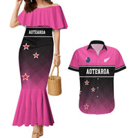 Custom New Zealand Women Cricket Couples Matching Mermaid Dress and Hawaiian Shirt Pink Simple Style LT05 Pink - Polynesian Pride