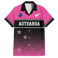 Custom New Zealand Women Cricket Family Matching Off The Shoulder Long Sleeve Dress and Hawaiian Shirt Pink Simple Style LT05 Dad's Shirt - Short Sleeve Pink - Polynesian Pride
