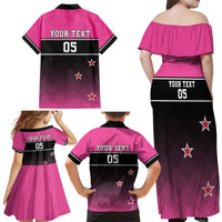 Custom New Zealand Women Cricket Family Matching Off Shoulder Maxi Dress and Hawaiian Shirt Pink Simple Style LT05 - Polynesian Pride