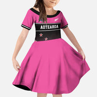 Custom New Zealand Women Cricket Family Matching Summer Maxi Dress and Hawaiian Shirt Pink Simple Style LT05 Daughter's Dress Pink - Polynesian Pride