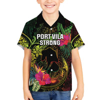Vanuatu Family Matching Off The Shoulder Long Sleeve Dress and Hawaiian Shirt Be Strong Pray For Port Vila LT05 Son's Shirt Black - Polynesian Pride