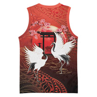 Hawaii and Japan Together Basketball Jersey Polynesian Art Tattoo With Cranes And Sakura LT05 - Polynesian Pride