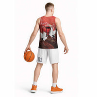 Hawaii and Japan Together Basketball Jersey Polynesian Art Tattoo With Cranes And Sakura LT05 - Polynesian Pride