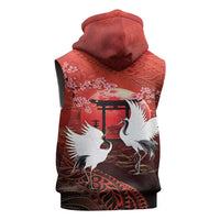 Hawaii and Japan Together Sleeveless Hoodie Polynesian Art Tattoo With Cranes And Sakura - Polynesian Pride