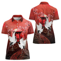 Hawaii and Japan Together Women Polo Shirt Polynesian Art Tattoo With Cranes And Sakura - Polynesian Pride