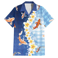 Hawaii And Japan Family Matching Mermaid Dress and Hawaiian Shirt Plumeria Lei With Koi Fish Blue LT05 Dad's Shirt - Short Sleeve Blue - Polynesian Pride