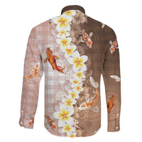 Hawaii And Japan Family Matching Off Shoulder Short Dress and Hawaiian Shirt Plumeria Lei With Koi Fish Beige LT05 - Polynesian Pride