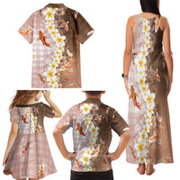 Hawaii And Japan Family Matching Tank Maxi Dress and Hawaiian Shirt Plumeria Lei With Koi Fish Beige LT05 - Polynesian Pride