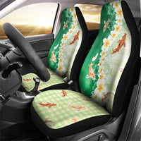 Hawaii And Japan Car Seat Cover Plumeria Lei With Koi Fish Green LT05 - Polynesian Pride