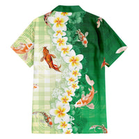Hawaii And Japan Family Matching Off Shoulder Maxi Dress and Hawaiian Shirt Plumeria Lei With Koi Fish Green LT05 - Polynesian Pride