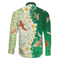 Hawaii And Japan Family Matching Summer Maxi Dress and Hawaiian Shirt Plumeria Lei With Koi Fish Green LT05 - Polynesian Pride
