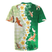 Hawaii And Japan Rugby Jersey Plumeria Lei With Koi Fish Green LT05 - Polynesian Pride