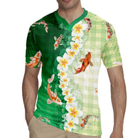 Hawaii And Japan Rugby Jersey Plumeria Lei With Koi Fish Green LT05 - Polynesian Pride