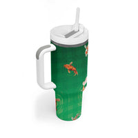 Hawaii And Japan Tumbler With Handle Plumeria Lei With Koi Fish Green - Polynesian Pride