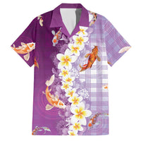 Hawaii And Japan Family Matching Off Shoulder Short Dress and Hawaiian Shirt Plumeria Lei With Koi Fish Purple LT05 Dad's Shirt - Short Sleeve Purple - Polynesian Pride