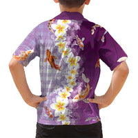 Hawaii And Japan Family Matching Puletasi and Hawaiian Shirt Plumeria Lei With Koi Fish Purple LT05 - Polynesian Pride