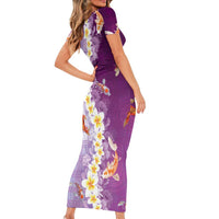 Hawaii And Japan Family Matching Short Sleeve Bodycon Dress and Hawaiian Shirt Plumeria Lei With Koi Fish Purple LT05 - Polynesian Pride