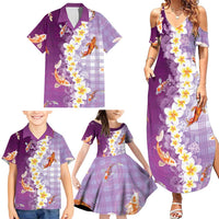 Hawaii And Japan Family Matching Summer Maxi Dress and Hawaiian Shirt Plumeria Lei With Koi Fish Purple LT05 - Polynesian Pride