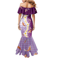 Hawaii And Japan Mermaid Dress Plumeria Lei With Koi Fish Purple - Polynesian Pride