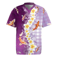 Hawaii And Japan Rugby Jersey Plumeria Lei With Koi Fish Purple LT05 Purple - Polynesian Pride