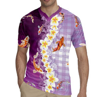Hawaii And Japan Rugby Jersey Plumeria Lei With Koi Fish Purple LT05 - Polynesian Pride