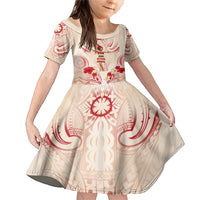 Siva Samoa Family Matching Mermaid Dress and Hawaiian Shirt Samoan Taupou With Polynesian Pattern LT05 Daughter's Dress Beige - Polynesian Pride